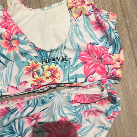 Hurley Pink and Blue Floral Bikini Swimwear girl size 8-10 - Picture 9 of 9